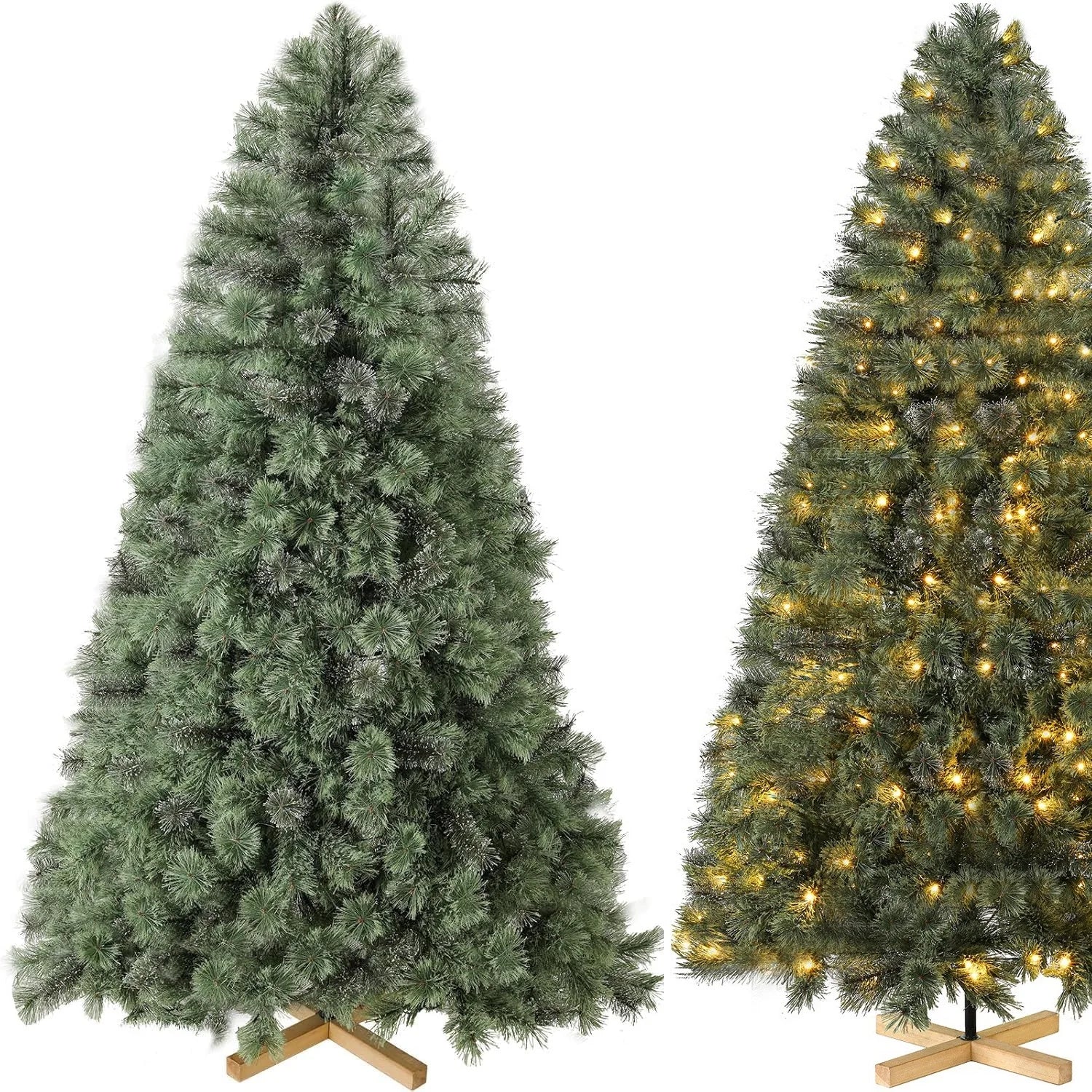 Kunstkerstboom 180-210cm | Met of Zonder LED Verlichting | PVC + Houten Standaard | Snelle Montage