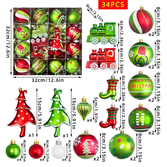 🎄 Grinch Kerstballen Set - 9, 12 of 34 ballen!