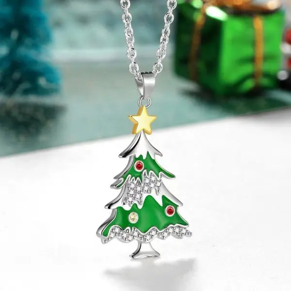 Kerstboom Ketting Volledig Strass | Zirkonia Hanger | Kerstcadeau Dames