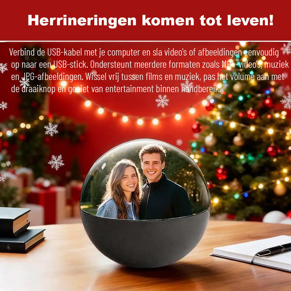 Herinneringen Video Kerstbal, 3D Foto & Video Display met Geluid